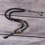 Tiger Eye Hematite Horn Tooth Pendant Necklace Men's Jewelry