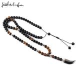 Tiger Eye Hematite Horn Tooth Pendant Necklace Men's Jewelry