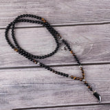 Tiger Eye Hematite Horn Tooth Pendant Necklace Men's Jewelry