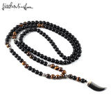 Tiger Eye Hematite Horn Tooth Pendant Necklace Men's Jewelry