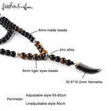 Tiger Eye Hematite Horn Tooth Pendant Necklace Men's Jewelry