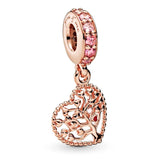 925 Silver Family Charm Rose Leaf Bracelet Set