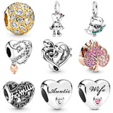 925 Silver Family Charm Rose Leaf Bracelet Set