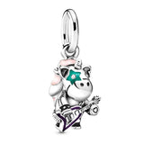 925 Silver Family Charm Rose Leaf Bracelet Set