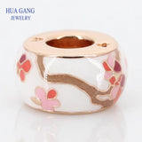 925 Silver Peach Blossom Charm Rose Glass Bead DIY Bracelet Jewelry