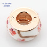 925 Silver Peach Blossom Charm Rose Glass Bead DIY Bracelet Jewelry