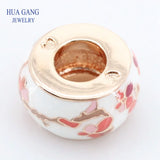 925 Silver Peach Blossom Charm Rose Glass Bead DIY Bracelet Jewelry