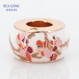 925 Silver Peach Blossom Charm Rose Glass Bead DIY Bracelet Jewelry
