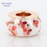 925 Silver Peach Blossom Charm Rose Glass Bead DIY Bracelet Jewelry