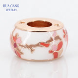 925 Silver Peach Blossom Charm Rose Glass Bead DIY Bracelet Jewelry