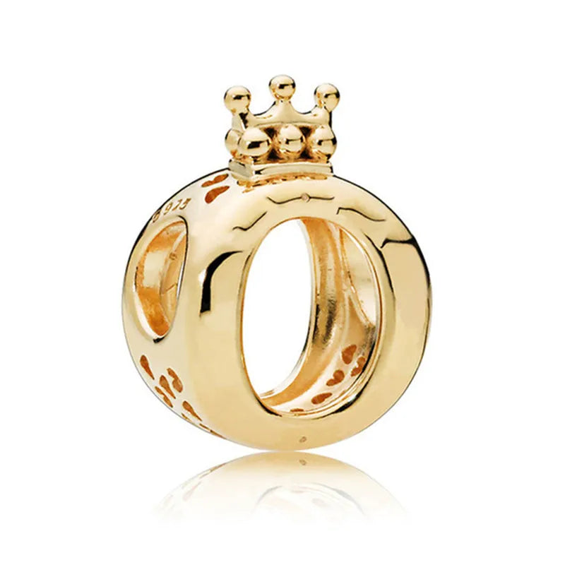 925 Silver Crown Heart Round Charm CZ Bead Bracelet Women Jewelry