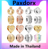 925 Silver Crown Heart Round Charm CZ Bead Bracelet Women Jewelry