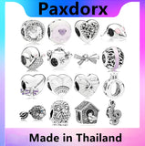 S925 Sterling Silver Heart Bow Charms Beads CZ Bracelet Jewelry