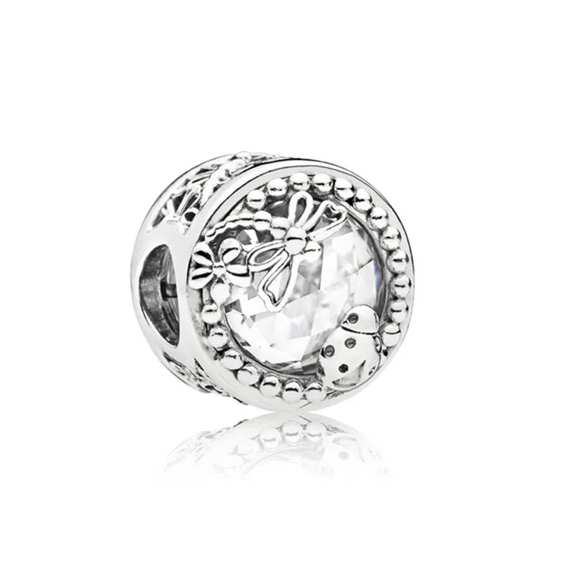 S925 Sterling Silver Heart Bow Charms Beads CZ Bracelet Jewelry