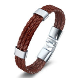Cow Leather Bracelets Punk Vintage Stainless Steel Charm Bangles