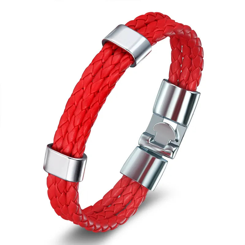 Cow Leather Bracelets Punk Vintage Stainless Steel Charm Bangles