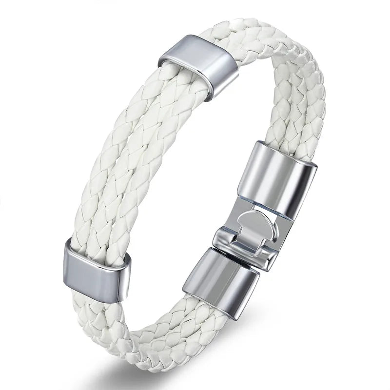 Cow Leather Bracelets Punk Vintage Stainless Steel Charm Bangles