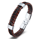 Cow Leather Bracelets Punk Vintage Stainless Steel Charm Bangles