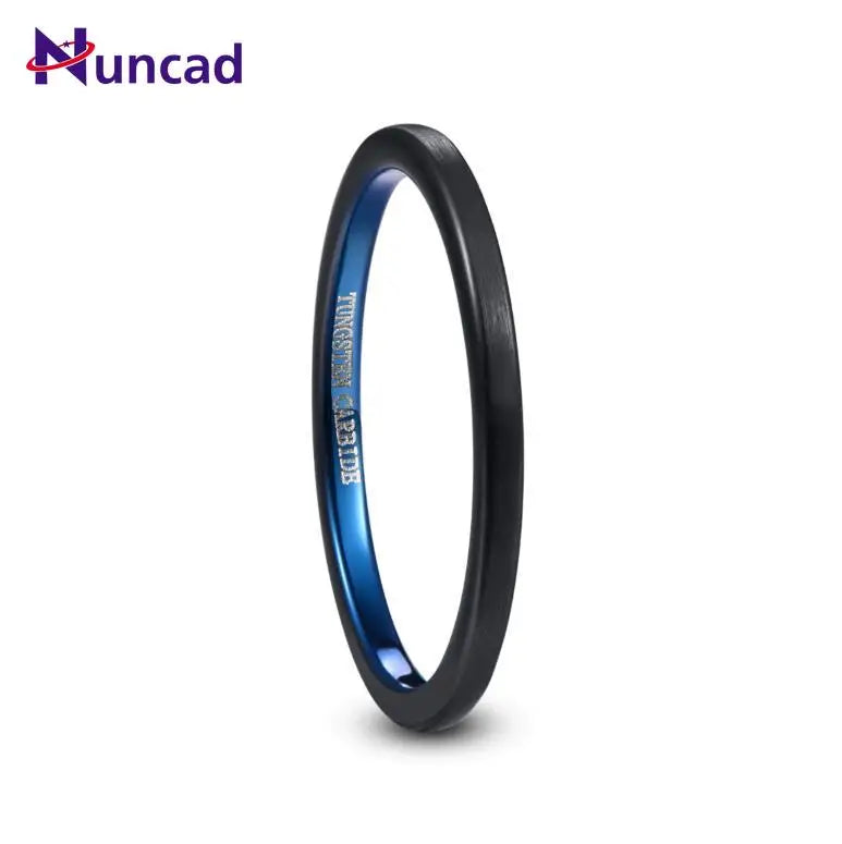 2mm Black+blue Brushed Tungsten Steel Men's Ring Wedding Band T226R
