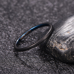 2mm Black+blue Brushed Tungsten Steel Men's Ring Wedding Band T226R