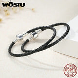 925 Silver Leather Chain Bracelet Women Men XCHS911