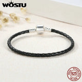 925 Silver Leather Chain Bracelet Women Men XCHS911
