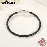 925 Silver Leather Chain Bracelet Women Men XCHS911