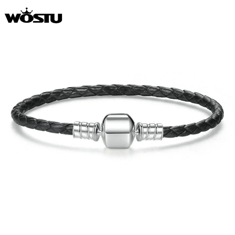 925 Silver Leather Chain Bracelet Women Men XCHS911
