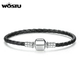 925 Silver Leather Chain Bracelet Women Men XCHS911