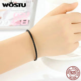 925 Silver Leather Chain Bracelet Women Men XCHS911