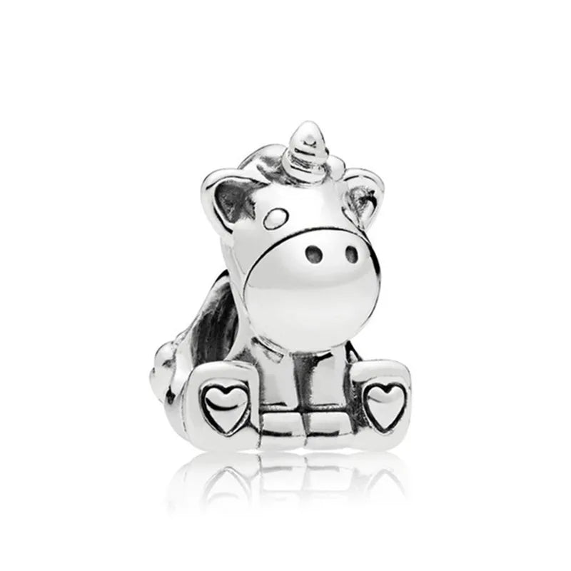S925 Silver Cow Dangle Charm for Bracelet, Enamel Bead, Birthday Gift