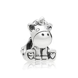 S925 Silver Cow Dangle Charm for Bracelet, Enamel Bead, Birthday Gift