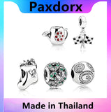 S925 Sterling Silver Flower Beads Clear CZ Charm Women Bracelet DIY