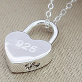 925 Silver Lock Heart Pendant Necklace for Women