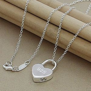925 Silver Lock Heart Pendant Necklace for Women