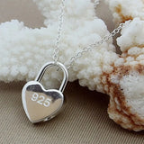 925 Silver Lock Heart Pendant Necklace for Women