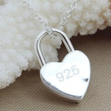 925 Silver Lock Heart Pendant Necklace for Women