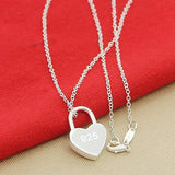 925 Silver Lock Heart Pendant Necklace for Women