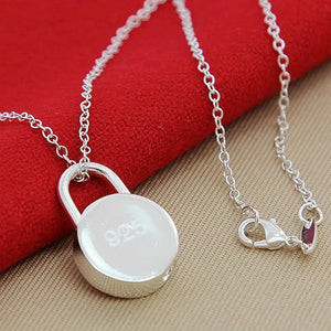 925 Silver Necklace Round Lock Pendant Necklaces for Women Couple Men Gift