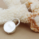 925 Silver Necklace Round Lock Pendant Necklaces for Women Couple Men Gift