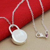925 Silver Necklace Round Lock Pendant Necklaces for Women Couple Men Gift