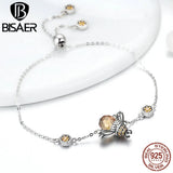 925 Silver Dancing Bees Chain Bracelet For Women
