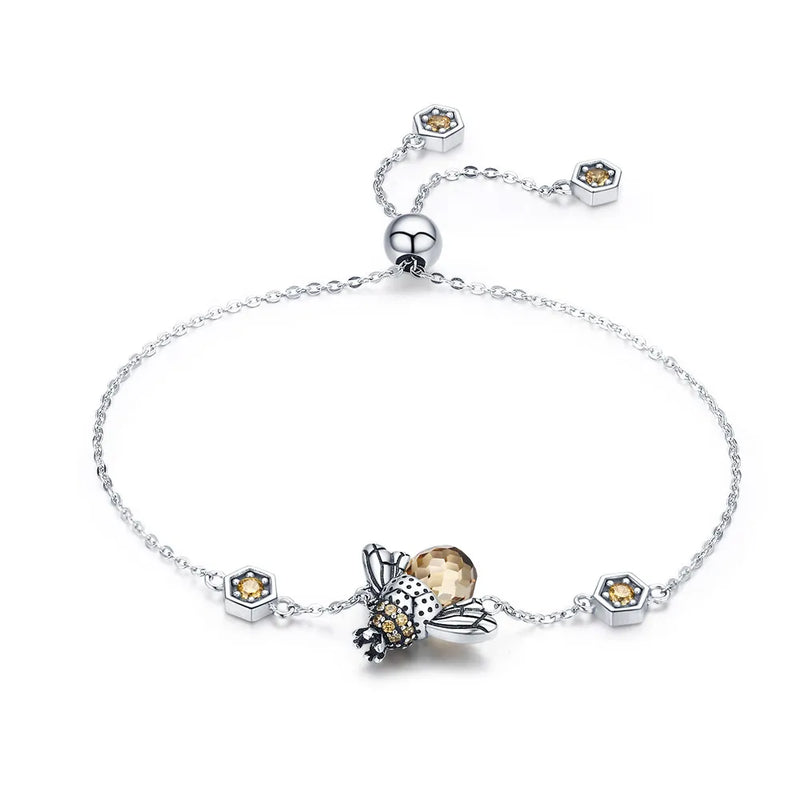 925 Silver Dancing Bees Chain Bracelet For Women