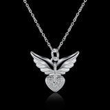 925 Silver Necklace Heart & Angel Wings Pendant Chain Jewelry
