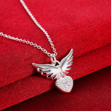 925 Silver Necklace Heart & Angel Wings Pendant Chain Jewelry