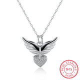 925 Silver Necklace Heart & Angel Wings Pendant Chain Jewelry
