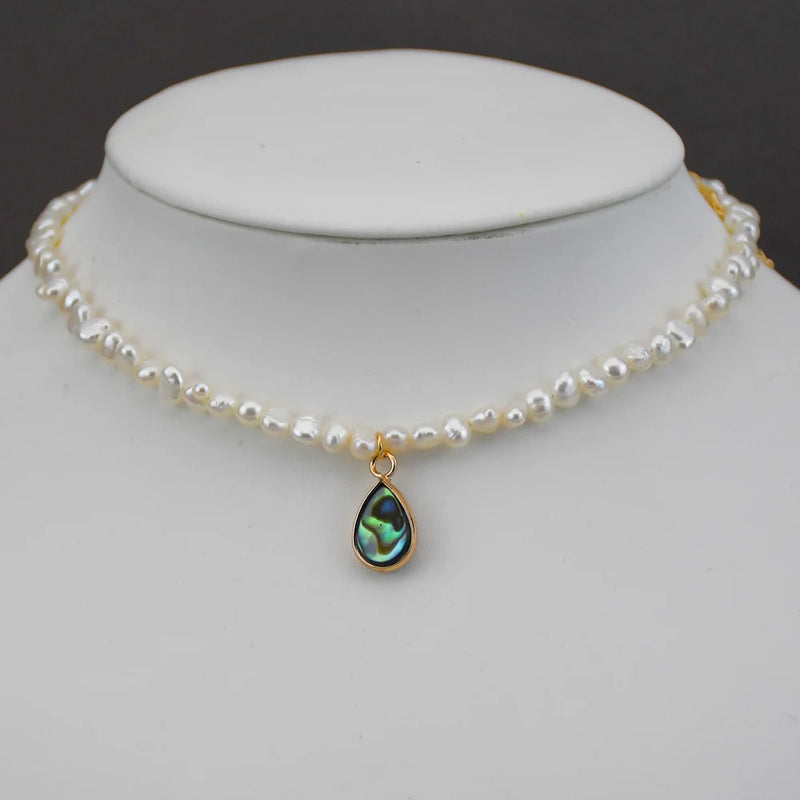 Abalone Pendant Necklace Choker Freshwater Pearl Chain Collar Necklace Women