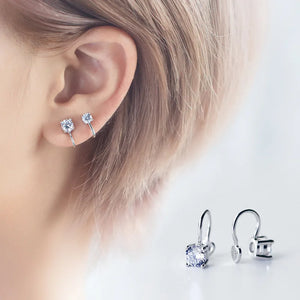 925 Silver Heart CZ Clip Earrings for Women