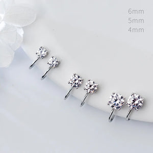 925 Silver Heart CZ Clip Earrings for Women