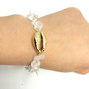 Snowflower Nature Stone Bracelet with Cowry Charm